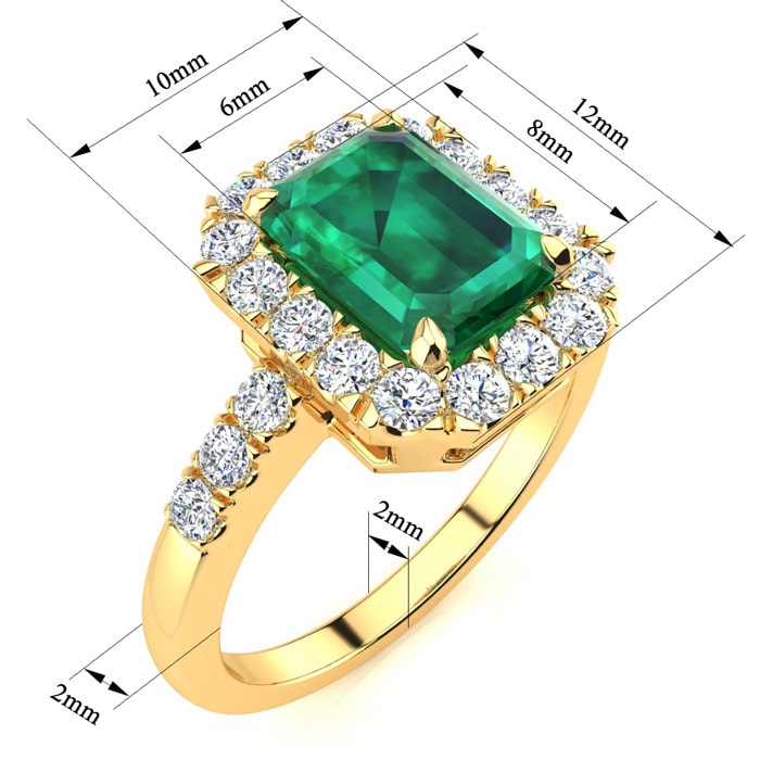 2 Carat Emerald and Halo Diamond Ring In 14 Karat Yellow Gold