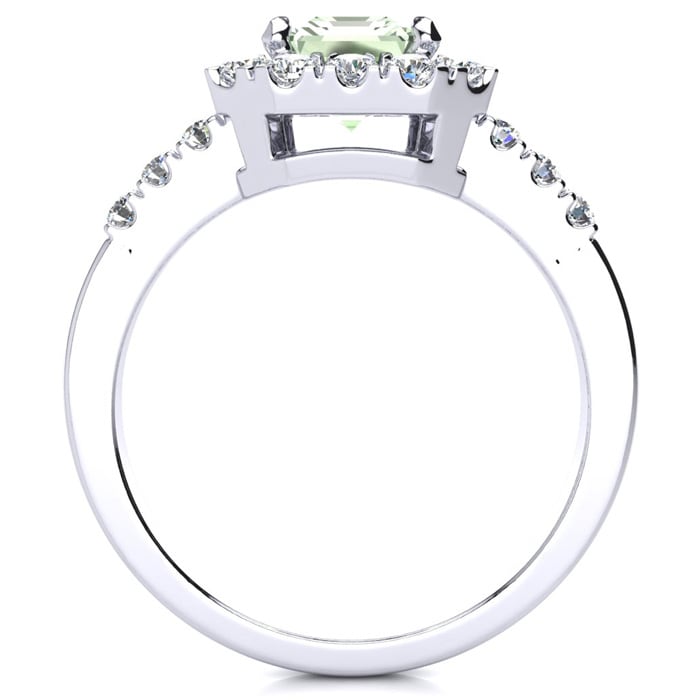 2 Carat Green Amethyst and Halo Diamond Ring In 14 Karat White Gold
