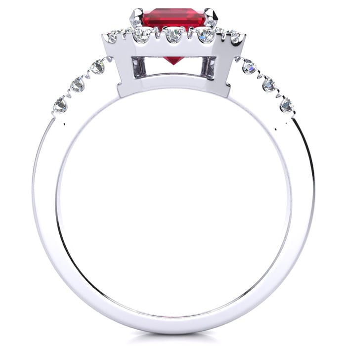 2 3/4 Carat Ruby and Halo Diamond Ring In 14 Karat White Gold