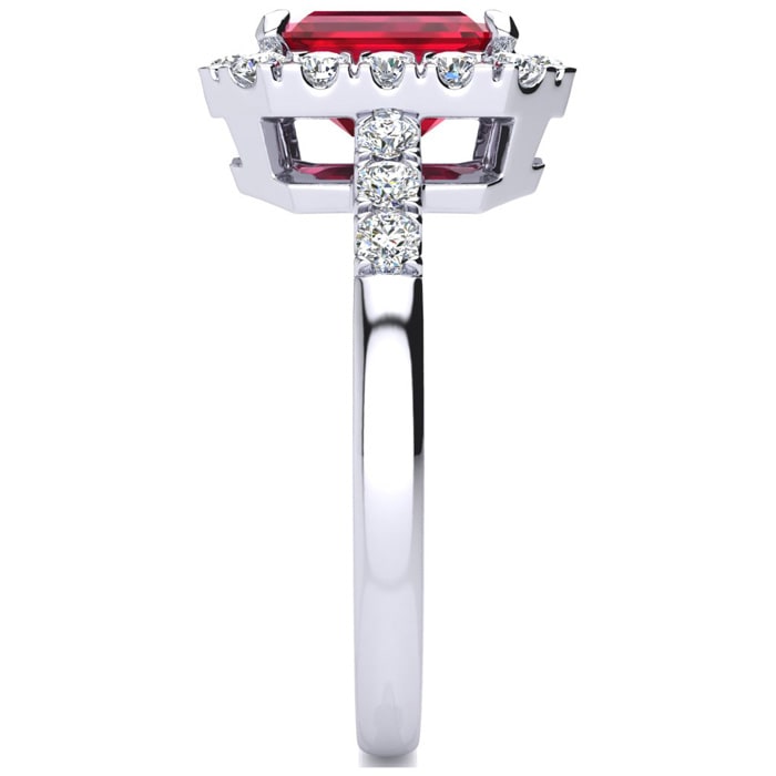 2 3/4 Carat Ruby and Halo Diamond Ring In 14 Karat White Gold