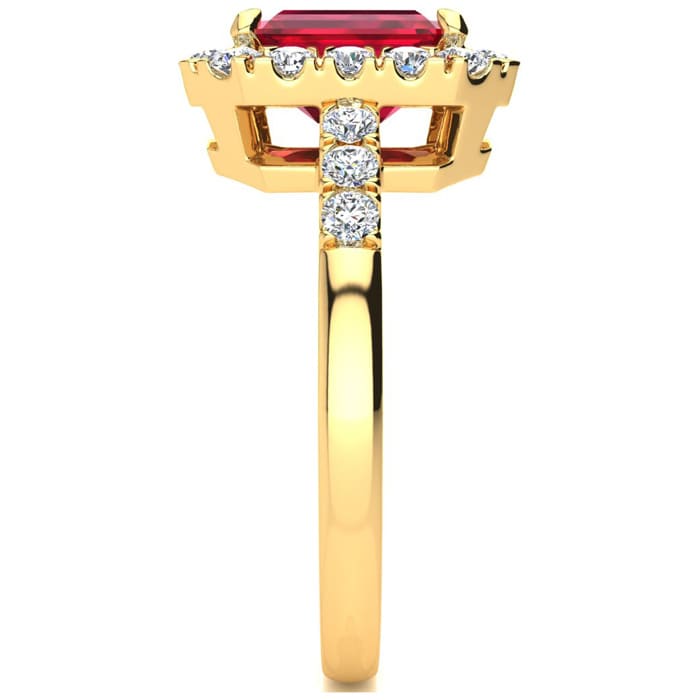 2 3/4 Carat Ruby and Halo Diamond Ring In 14 Karat Yellow Gold