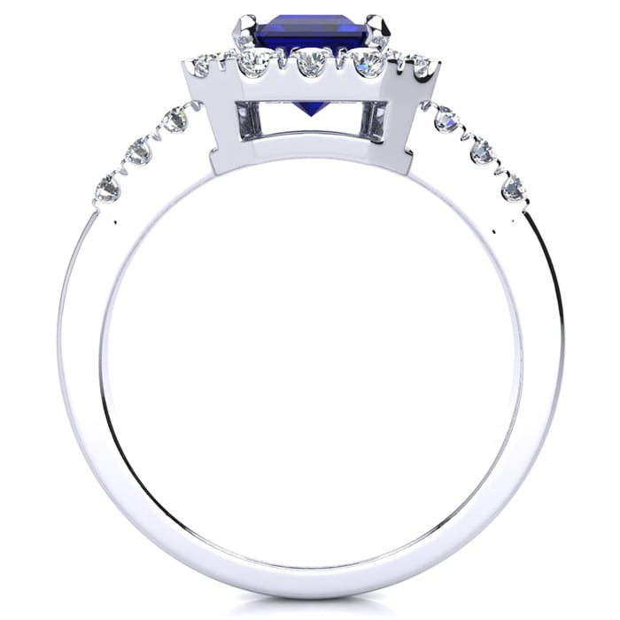 2 3/4 Carat Sapphire and Halo Diamond Ring In 14 Karat White Gold