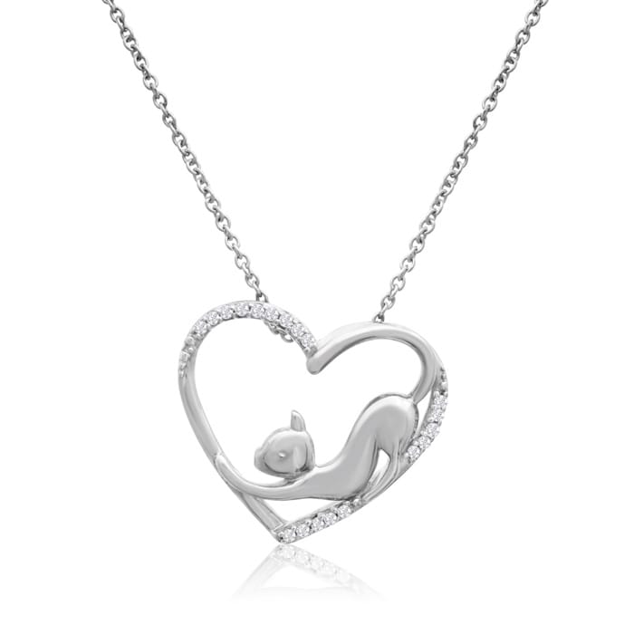 Aspca Tender Voices Sterling Silver Diamond Stretching Cat In