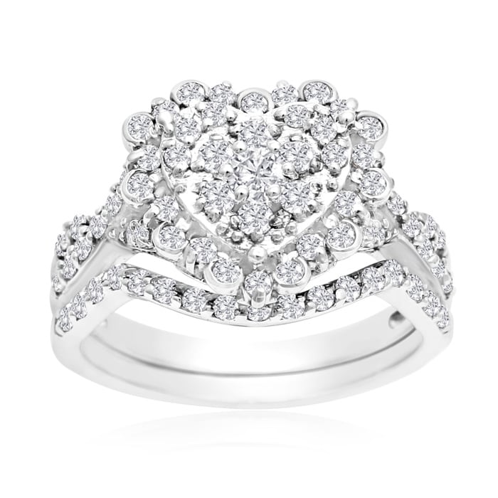 1 Carat Heart Halo Diamond Bridal Set in 14 Karat White Gold
