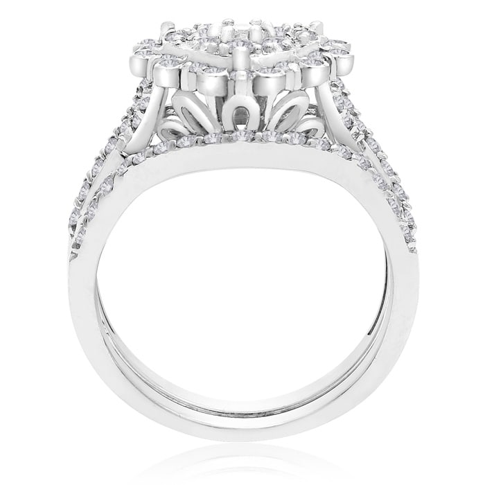 1 Carat Heart Halo Diamond Bridal Set in 14 Karat White Gold
