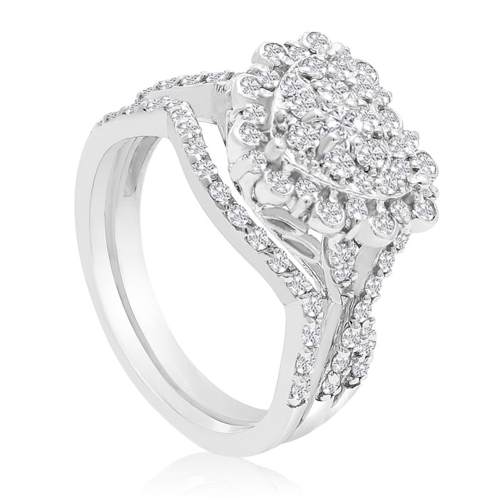 1 Carat Heart Halo Diamond Bridal Set in 14 Karat White Gold
