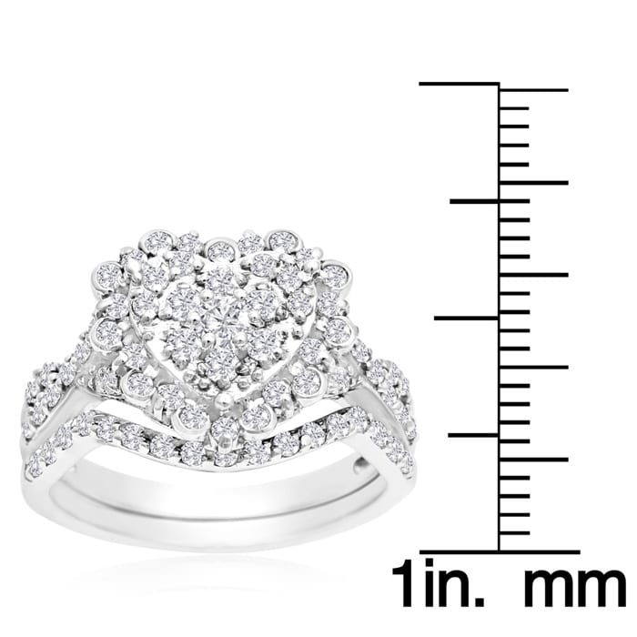 1 Carat Heart Halo Diamond Bridal Set in 14 Karat White Gold
