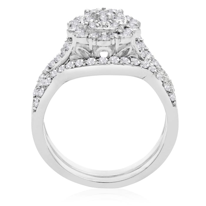 1 Carat Oval Halo Diamond Bridal Set in 14 Karat White Gold