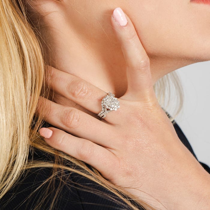 1 Carat Oval Halo Diamond Bridal Set in 14 Karat White Gold