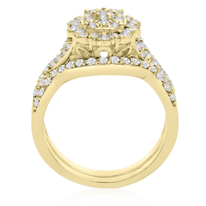 1 Carat Oval Halo Diamond Bridal Set in 14 Karat Yellow Gold
