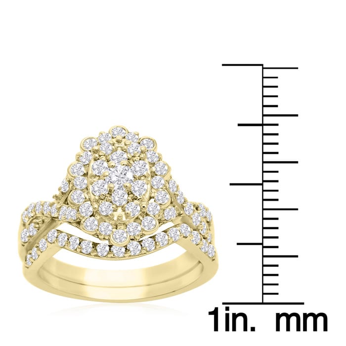 1 Carat Oval Halo Diamond Bridal Set in 14 Karat Yellow Gold