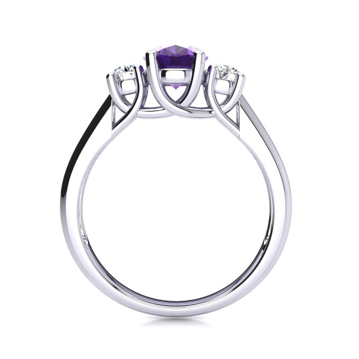 1 Carat Oval Shape Amethyst and Two Diamond Ring In 14 Karat White Gold