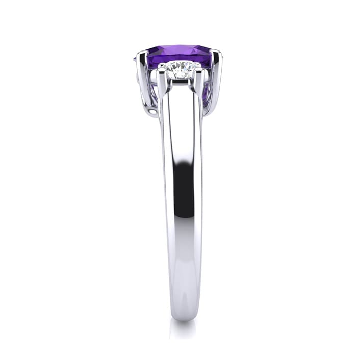 1 Carat Oval Shape Amethyst and Two Diamond Ring In 14 Karat White Gold