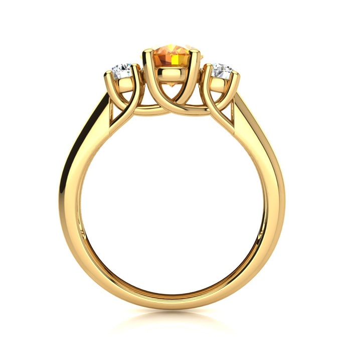 1 Carat Oval Shape Citrine and Two Diamond Ring In 14 Karat Yellow Gold