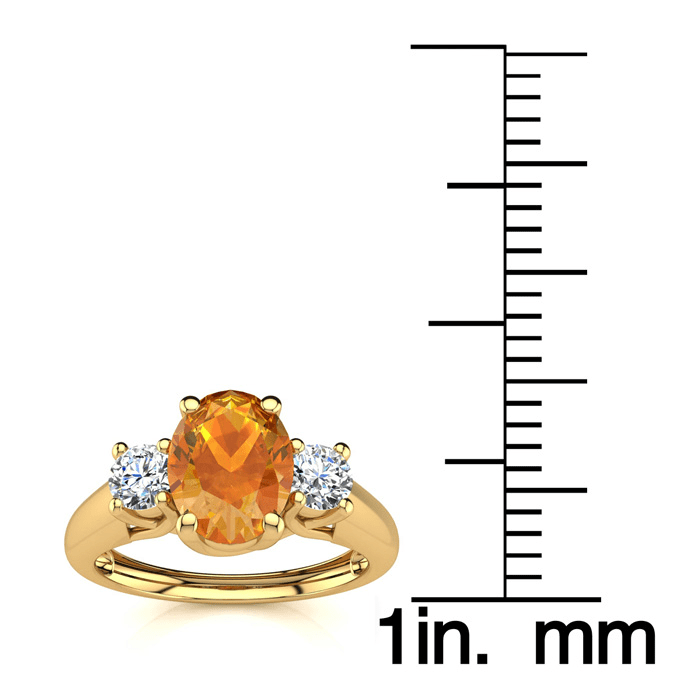1 Carat Oval Shape Citrine and Two Diamond Ring In 14 Karat Yellow Gold