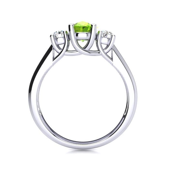 1 Carat Oval Shape Peridot and Two Diamond Ring In 14 Karat White Gold