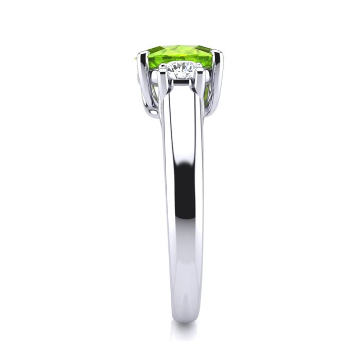 1 Carat Oval Shape Peridot and Two Diamond Ring In 14 Karat White Gold