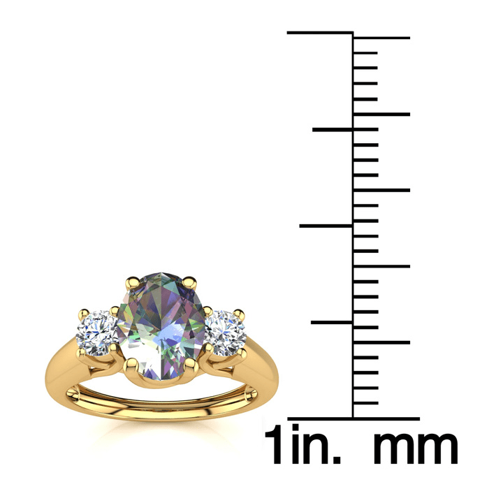 1-1/5 Carat Oval Shape Mystic Topaz Ring With Two Diamonds In 14 Karat Yellow Gold