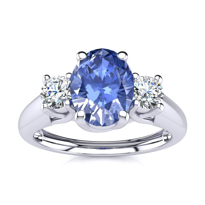 1.15 Carat Oval Shape Tanzanite and Two Diamond Ring In 14 Karat White Gold