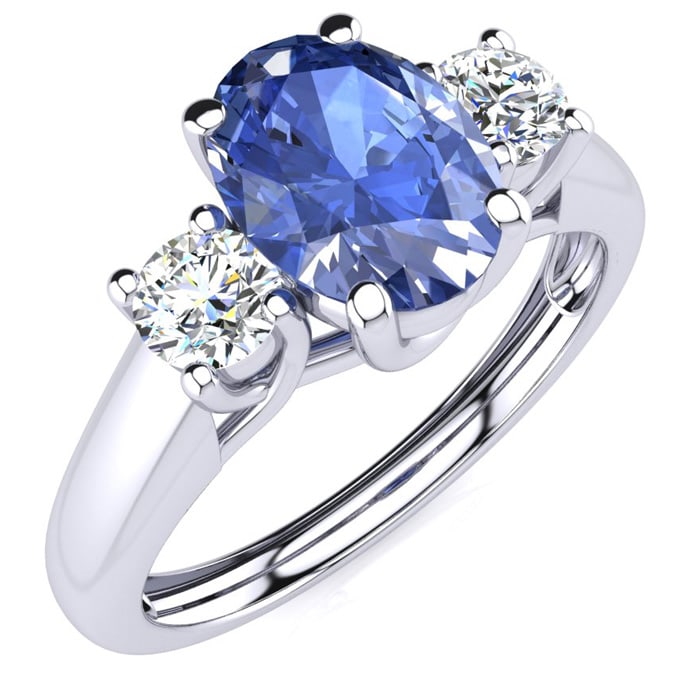1.15 Carat Oval Shape Tanzanite and Two Diamond Ring In 14 Karat White Gold