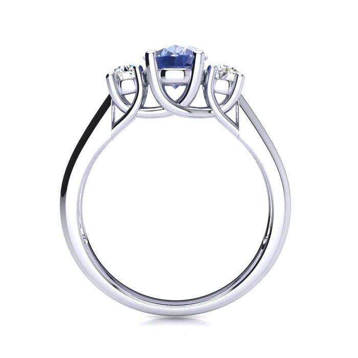 1.15 Carat Oval Shape Tanzanite and Two Diamond Ring In 14 Karat White Gold