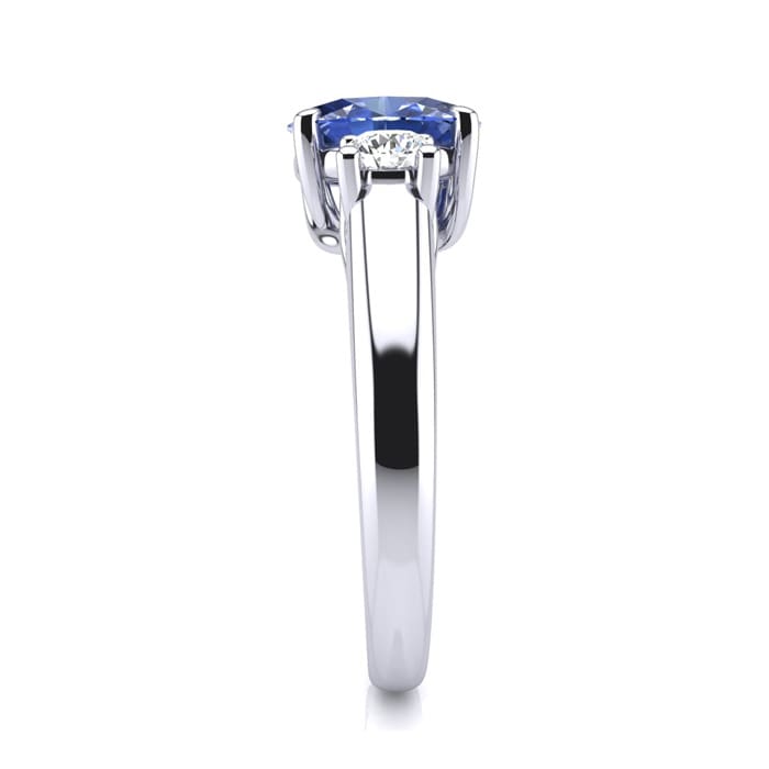 1.15 Carat Oval Shape Tanzanite and Two Diamond Ring In 14 Karat White Gold