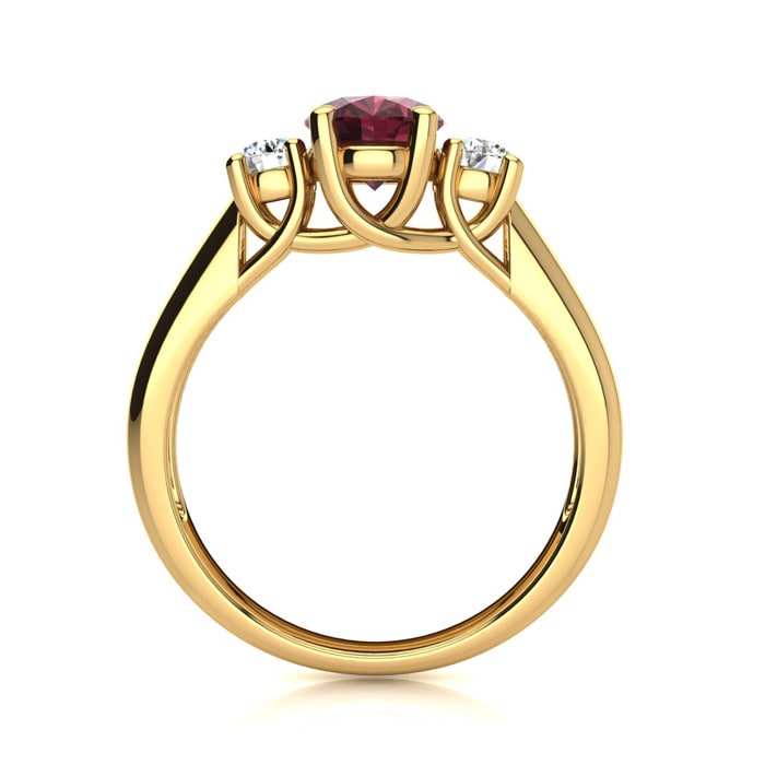 Garnet Ring: Garnet Jewelry: 1 1/5 Carat Oval Shape Garnet and Two Diamond Ring In 14 Karat Yellow Gold