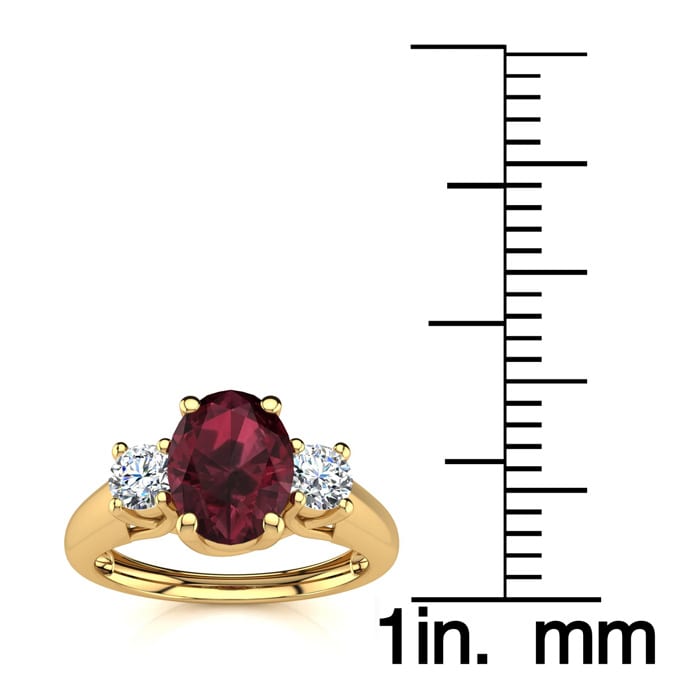 Garnet Ring: Garnet Jewelry: 1 1/5 Carat Oval Shape Garnet and Two Diamond Ring In 14 Karat Yellow Gold