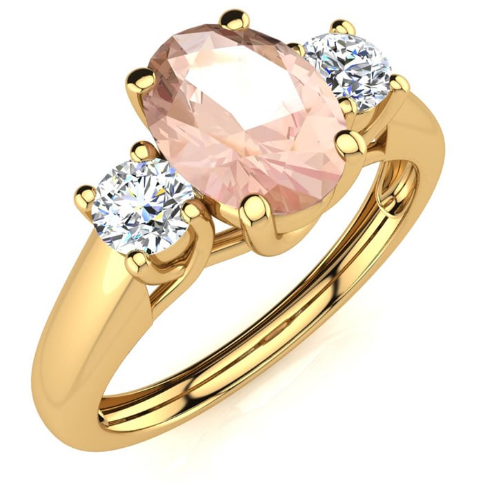 1 Carat Oval Shape Morganite and Two Diamond Ring In 14 Karat Yellow Gold