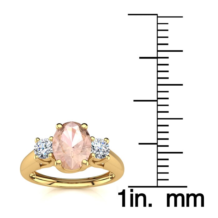 1 Carat Oval Shape Morganite and Two Diamond Ring In 14 Karat Yellow Gold