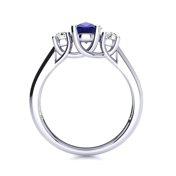 1 1/5 Carat Oval Shape Sapphire and Two Diamond Ring In 14 Karat White Gold