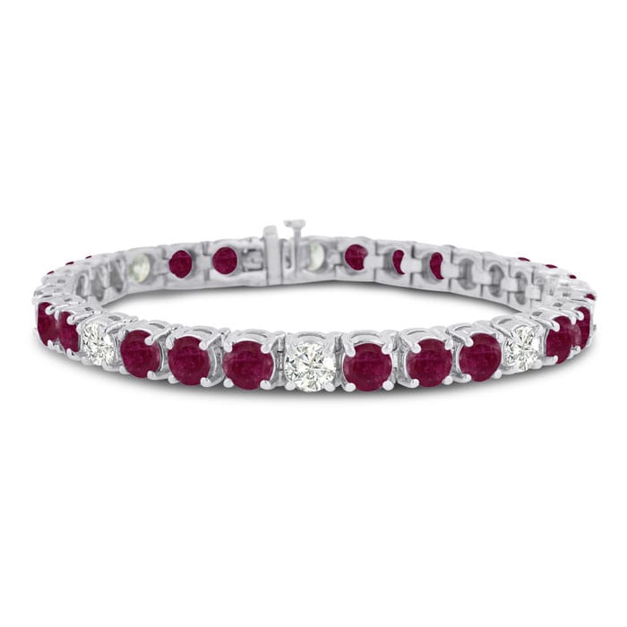 Ruby Bracelet; Ruby Tennis Bracelet; 16 Carat Ruby and Diamond Bracelet In 14 Karat White Gold