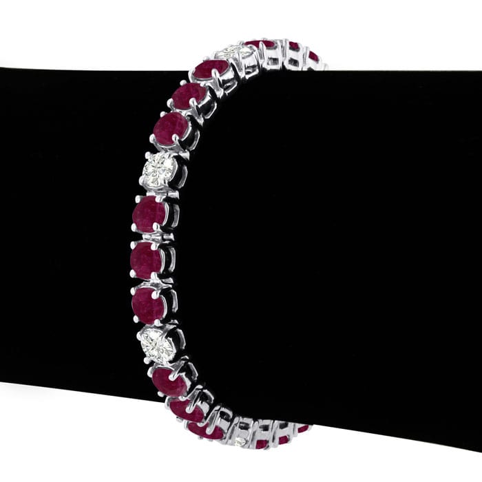 Ruby Bracelet; Ruby Tennis Bracelet; 16 Carat Ruby and Diamond Bracelet In 14 Karat White Gold