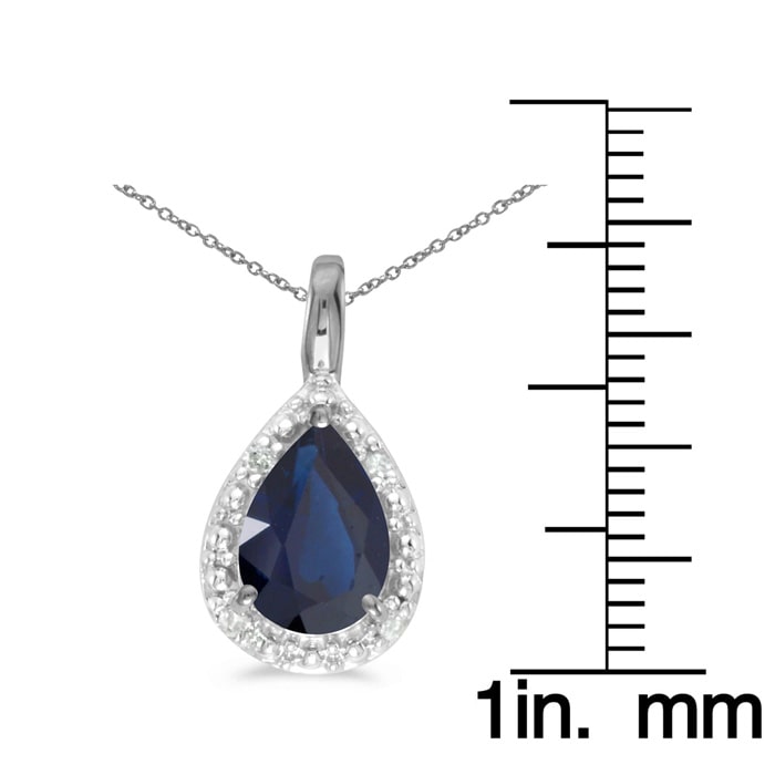 14k White Gold Pear Sapphire Pendant with 18" Chain

