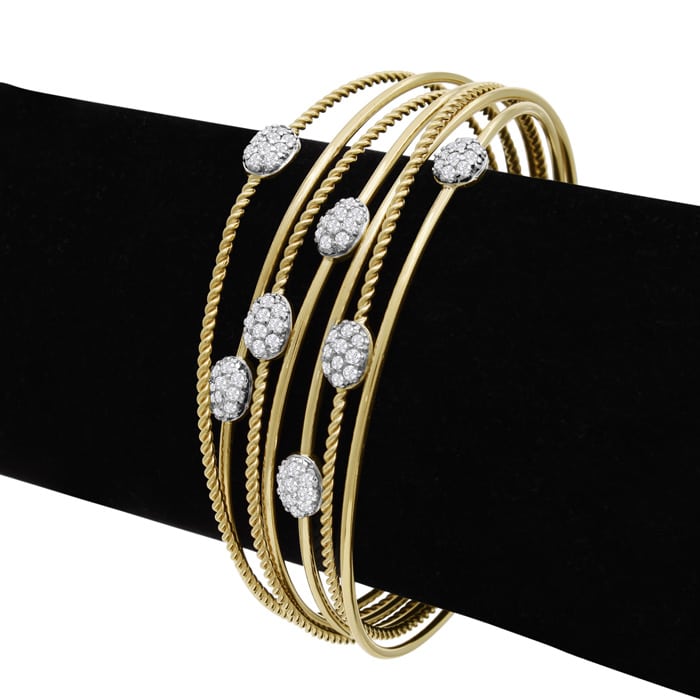 14 Karat Yellow Gold 1 1/2 Carat Pave Diamond Cuff Bangle Bracelet