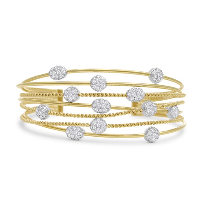 14 Karat Yellow Gold 2 Carat Pave Diamond Cuff Bangle Bracelet