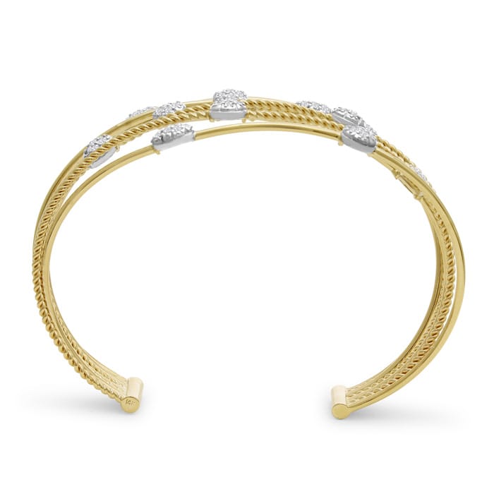14 Karat Yellow Gold 2 Carat Pave Diamond Cuff Bangle Bracelet