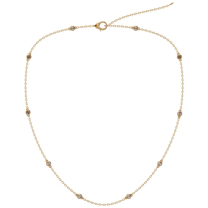 14 Karat Yellow Gold 1/2 Carat Diamonds By The Yard Necklace, 16-18 Inches