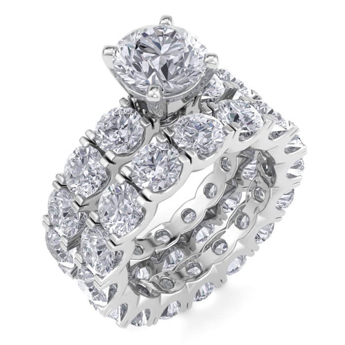 14 Karat White Gold 9 Carat Diamond Eternity Engagement Ring With Matching Band, Ring Size 6.5