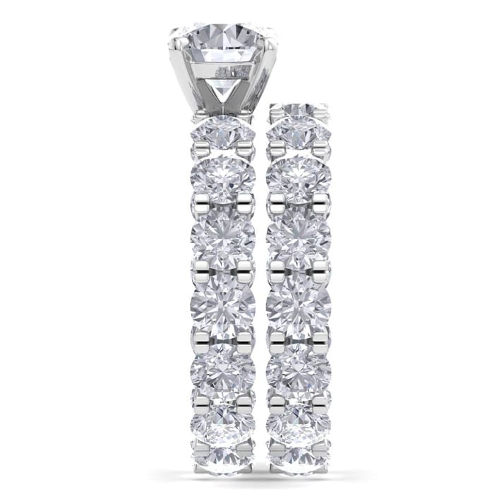 14 Karat White Gold 9 1/2 Carat Diamond Eternity Engagement Ring With Matching Band, Ring Size 8.5