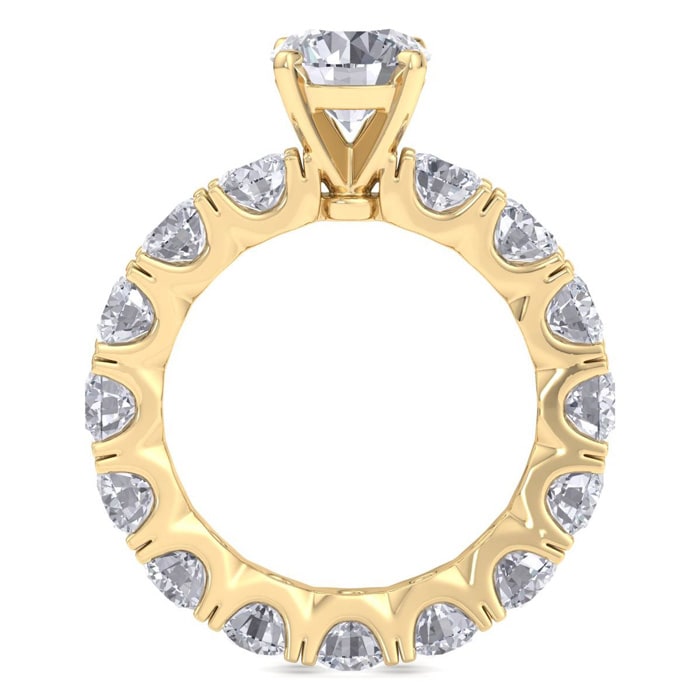14 Karat Yellow Gold 4 3/4 Carat Diamond Eternity Engagement Ring With 1 1/2 Carat Round Brilliant Center, Ring Size 4.5