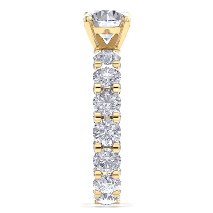 14 Karat Yellow Gold 4 3/4 Carat Diamond Eternity Engagement Ring With 1 1/2 Carat Round Brilliant Center, Ring Size 4.5