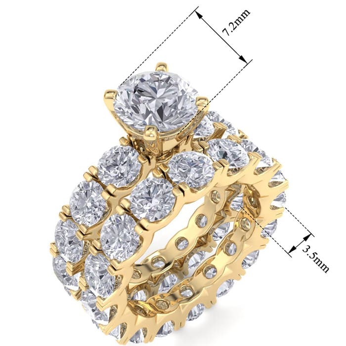 14 Karat Yellow Gold 10 Carat Diamond Eternity Engagement Ring With Matching Band, Ring Size 9