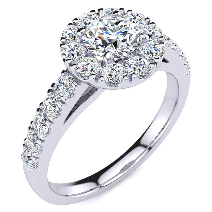 1 Carat Floating Halo Round Diamond Engagement Ring in 14 Karat White Gold 