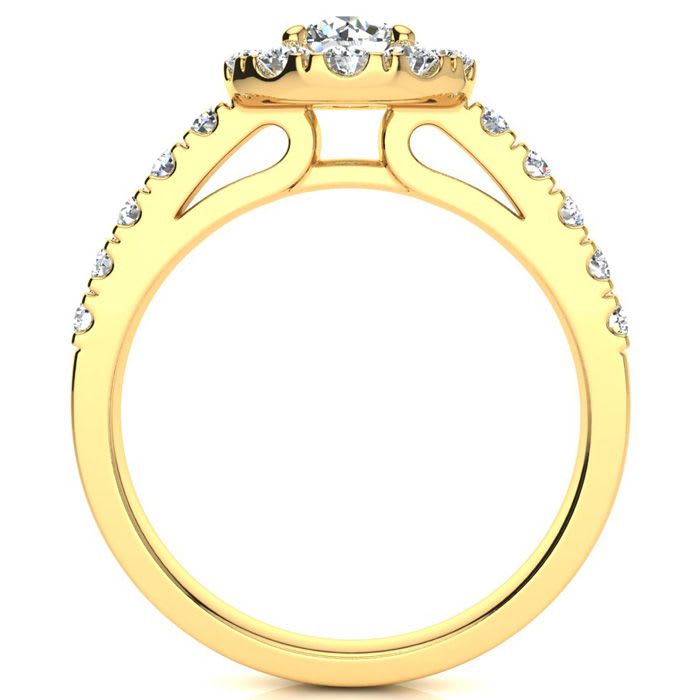 14 Karat Yellow Gold 1 Carat Classic Round Halo Diamond Engagement Ring
