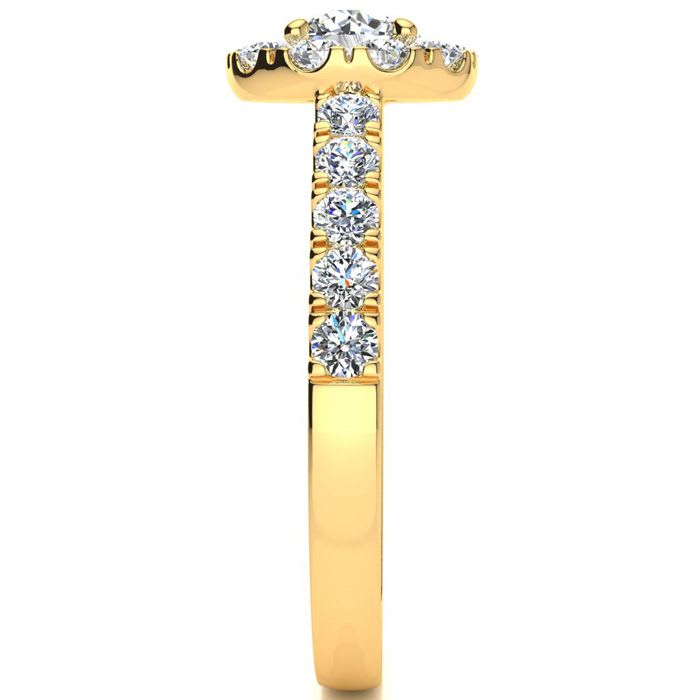 14 Karat Yellow Gold 1 Carat Classic Round Halo Diamond Engagement Ring