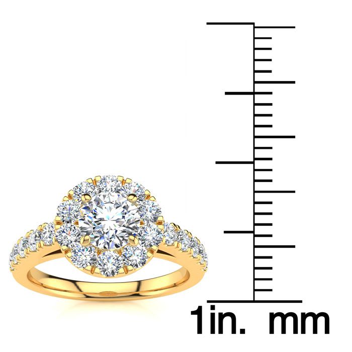 14 Karat Yellow Gold 1 Carat Classic Round Halo Diamond Engagement Ring