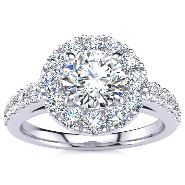 14 Karat White Gold 1 1/3 Carat Classic Round Halo Diamond Engagement Ring