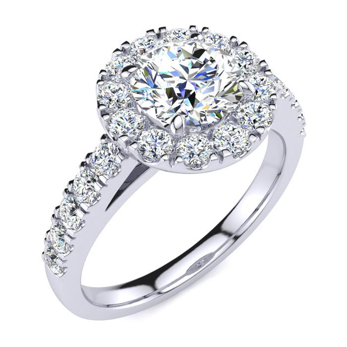 14 Karat White Gold 1 1/2 Carat Classic Round Halo Diamond Engagement Ring