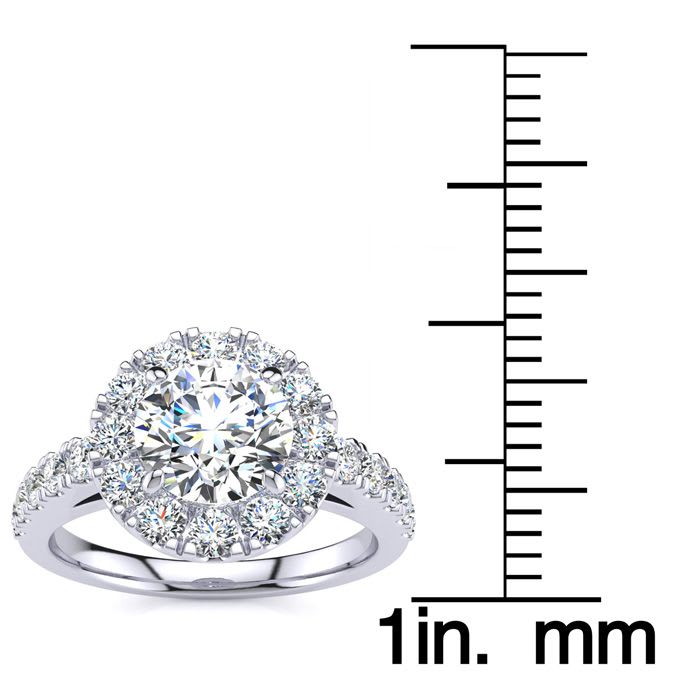 14 Karat White Gold 1 1/2 Carat Classic Round Halo Diamond Engagement Ring